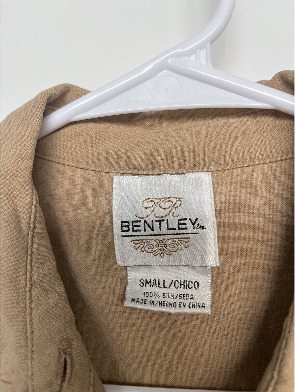 Vintage Y2K JR Bentley Silk Utility Shirt 100% Silk Tan Sleeveless Small - Picture 5 of 5